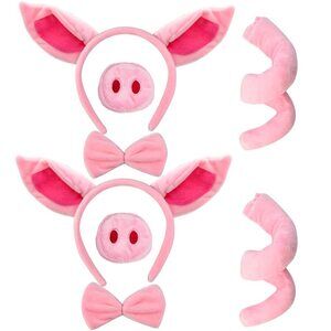 9361 8 Pieces Pig Ears Headband And Tail Nose Bow Tie Set,